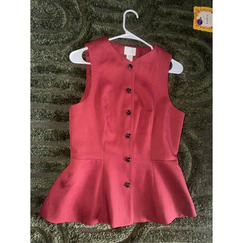 H&M Women’s Peplum Vest Top Size S Burgundy Red Button Front Sleeveless